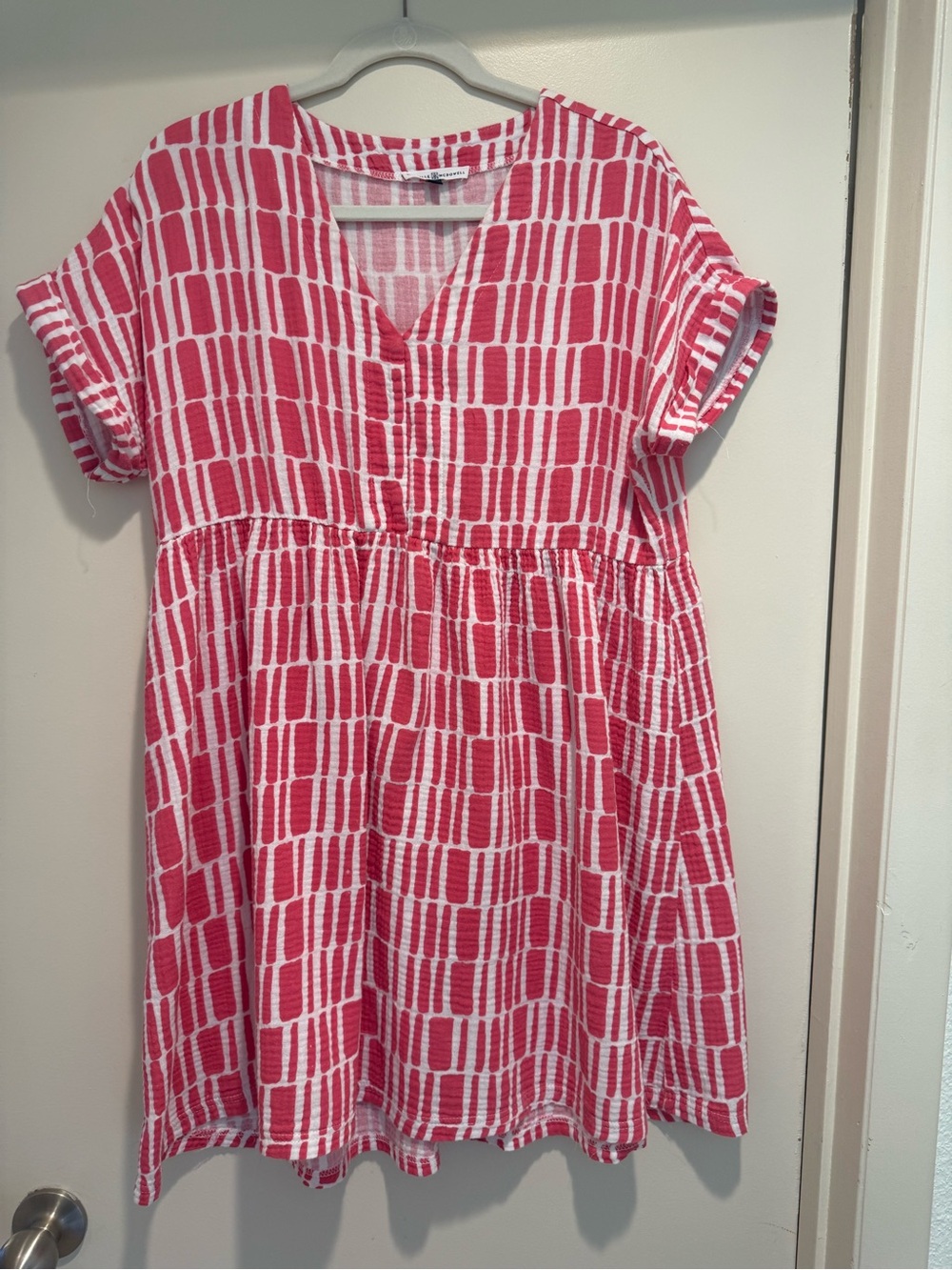 Michelle McDowell Pink Patterned V-Neck Empire Waist Dress